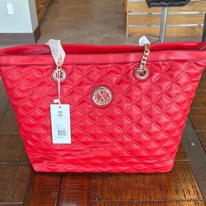 Christian Lacroix Red Quilted Tote with Gold Accents